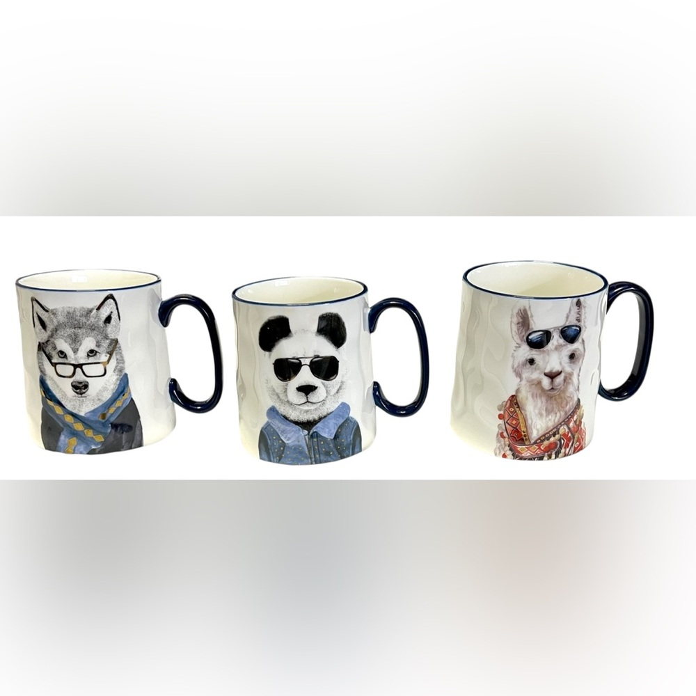 Signature Housewares Animal Mug Set – Wolf,‎ Panda, Llama – Hipster Style Lot